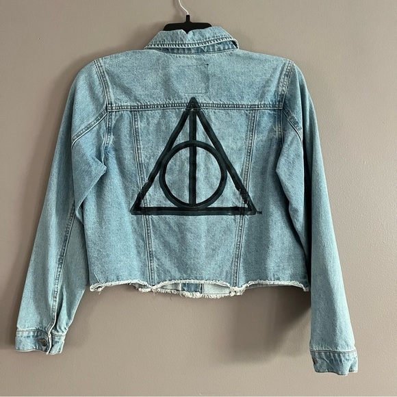 Harry Potter Women's Denim Jacket Deathly Hollows Master of Death Crop Medium - Picture 7 of 15